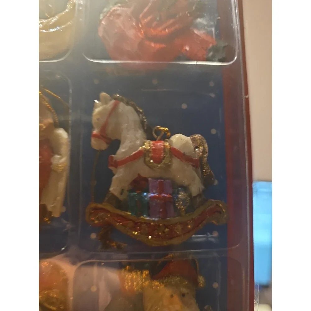 Vintage Christmas Ornaments, Resin, In Packaging, New Old Stock, 8 Quantity